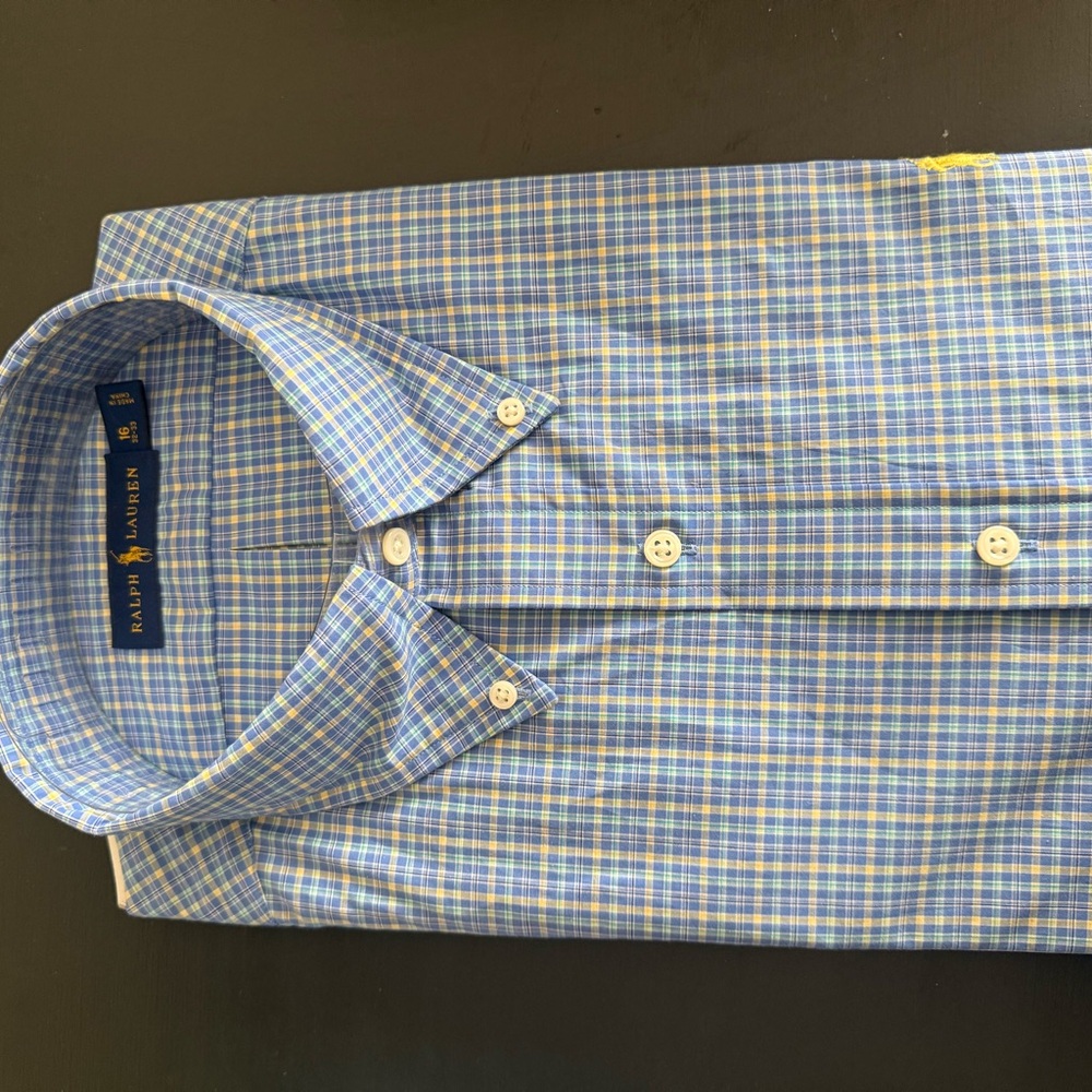 Ralph Lauren Men's Checkered Shirt in Blue and Yellow